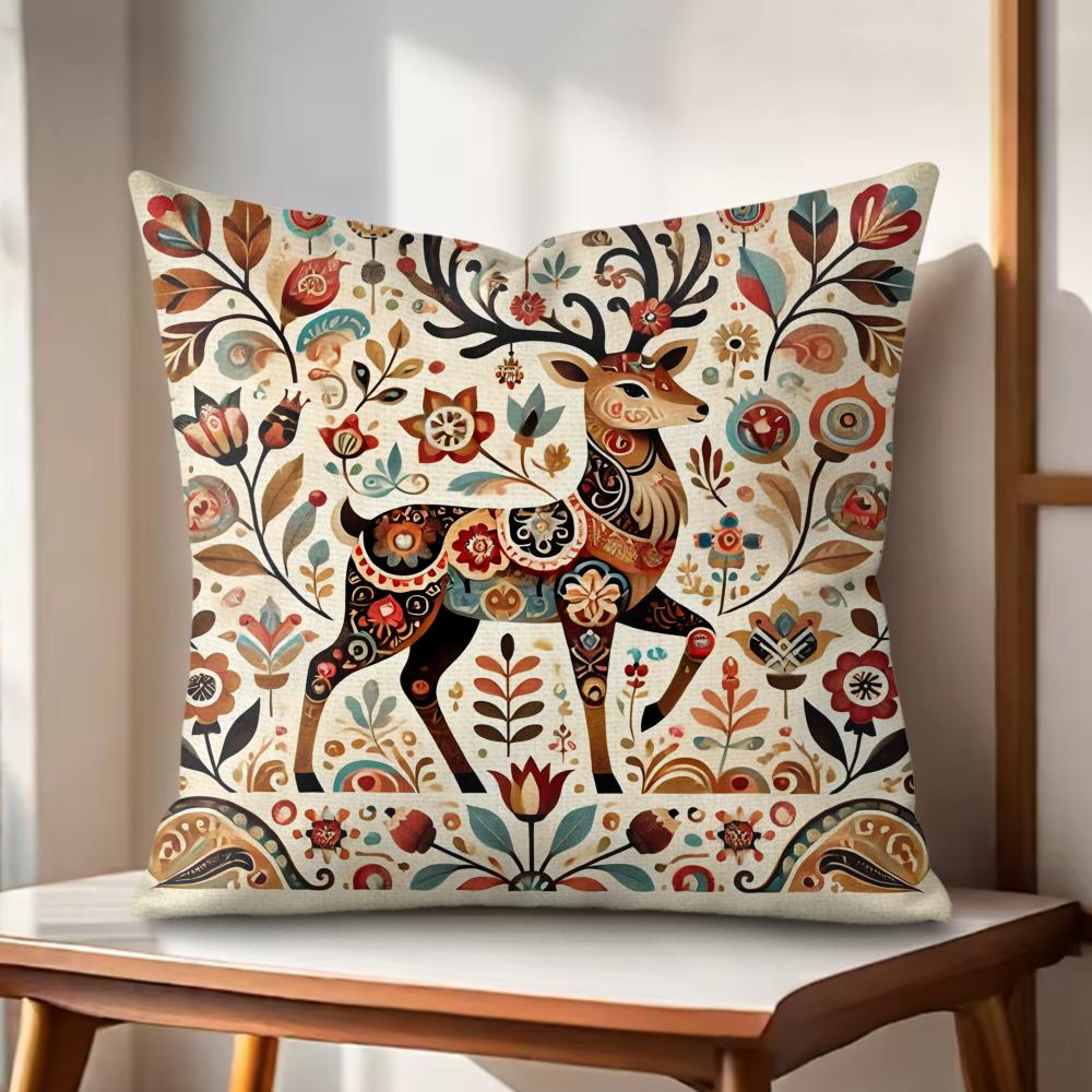 Modern Print Creations Animal Cushion Cover Natural Linen Organic Fabric DoubleSided Printing Couch Pillow Covers Home Decor