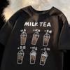 Cartoon Milk Tea Print Tee Summer Cute Bubble Tea Graphic Tshirt Kawaii Soft Tops for Women Daily Outfit Casual Summer Tee Shirt