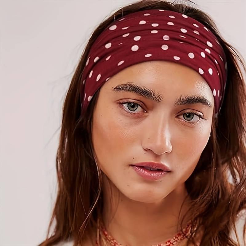 Retro Boho Breeze Wind Dot Stretch Women'S Hairbands Korean Ins Wide Headbands Yoga Sports Dating Hair Accessories