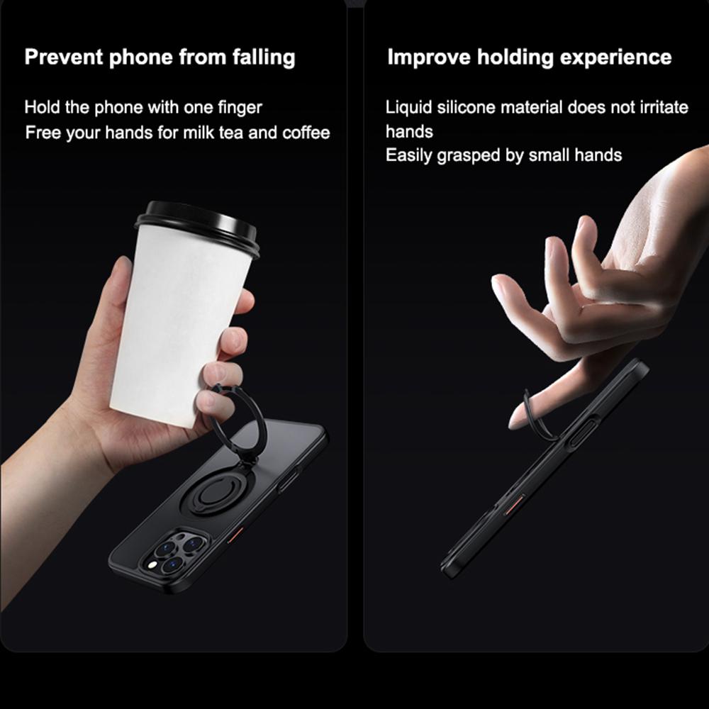 For iPhone 16 Pro Case Compatible with MagSafe Kickstand Matte PC+TPU Phone Cover with Silicone Ring