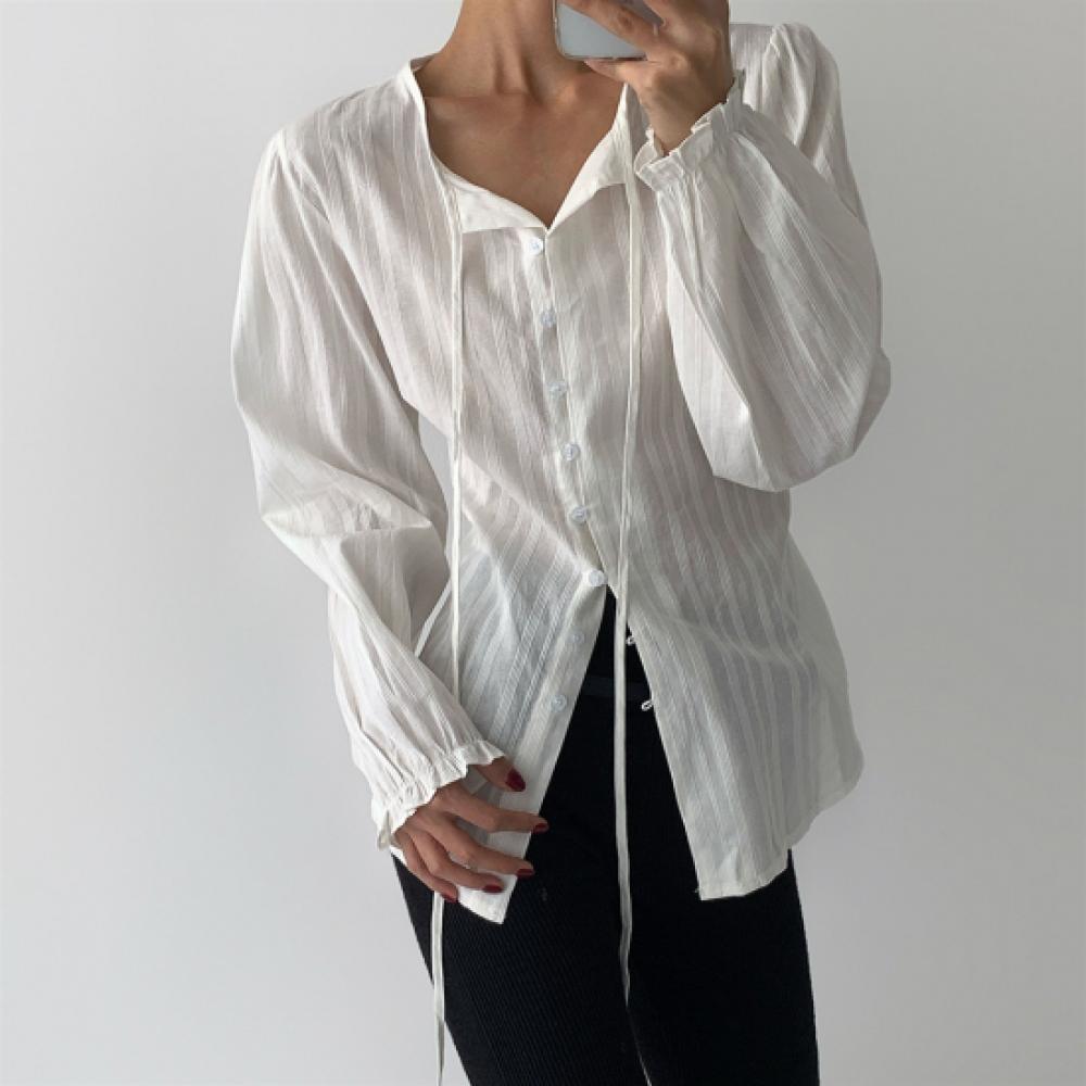 New Arrivals Open Run Women Stripe Open Neck Strap Blouse