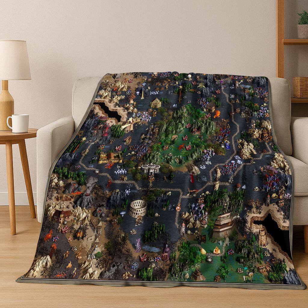 Retro Heroes of Might and Magic Map Games Art Flannel Blanket,Cozy Soft Throw Blanket for Home Bedroom Bed Sofa Cover Gift kids