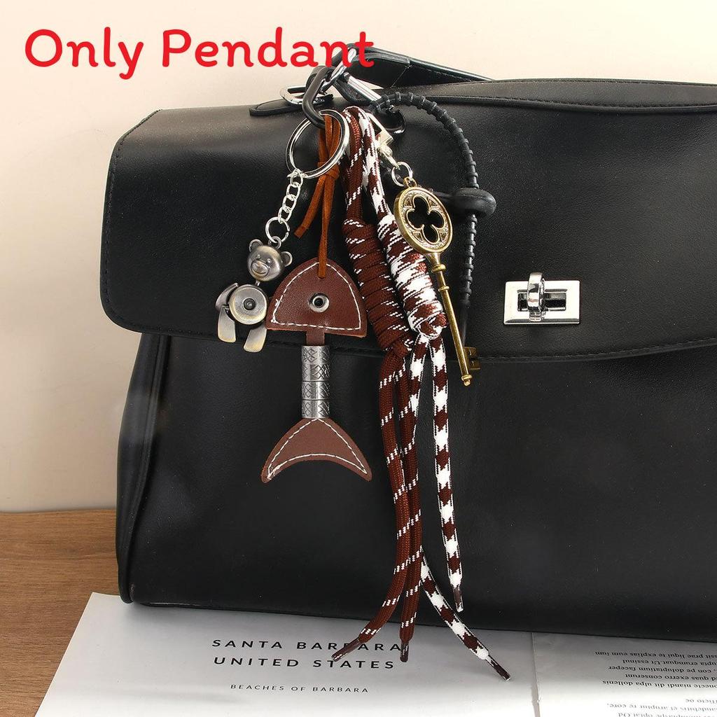 Vintage Leather Fishbone Keychain Creative Bag Charm For Unique Style Accessory