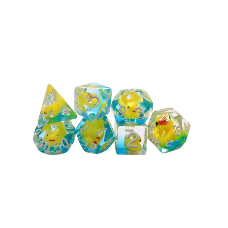 7Pcs Polyhedral Acrylic Dice Set Adorable Duck Print D4 D6 D8 D10 D12 D20 for Tabletop Role Playing Games