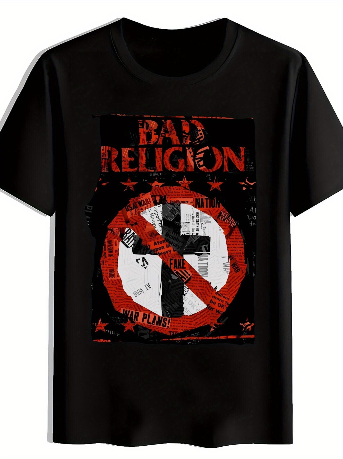 Vintage Rock Band Graphic T-shirt - Bad Religion & Prohibition Cross Design Short Sleeve Tee with XL