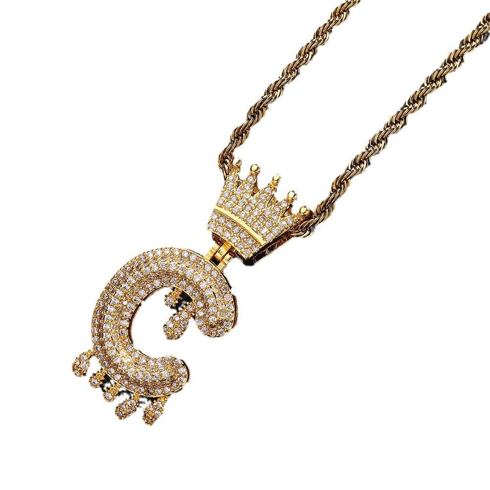 TEMU Hot Selling Fashion Versatile Crown Copper Set with Zircon, 26 English Letter Pendant Necklace, Unisex, Small Market