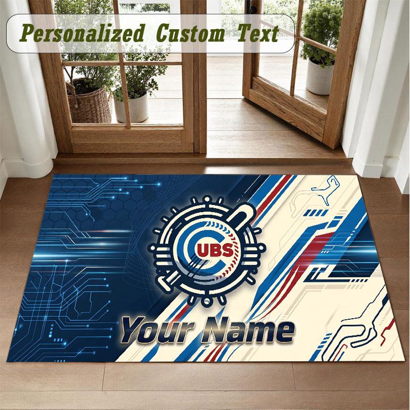 Crystal Velvet Square Rug Custom NameChicago Cubs Pattern Non Slip Home Floor Decor Rug