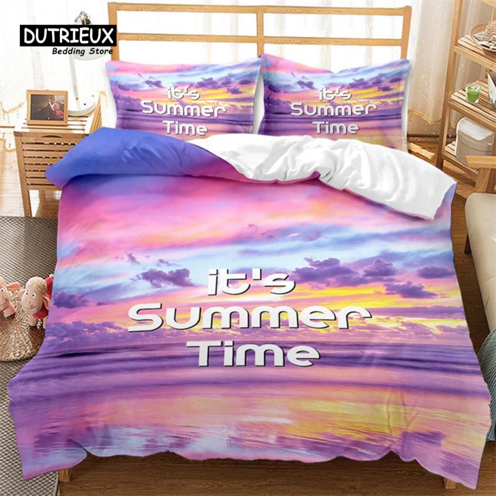 Hawaiian Summer Beach Duvet Cover Exotic Tropical Seascape Bedding Set Microfiber Palm Trees Comforter Cover For Kids Adult Room