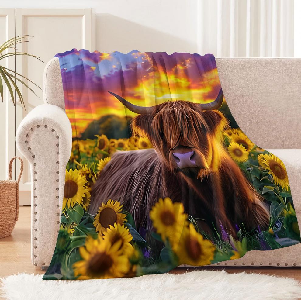 

1PC Blankets Funny Cute Highland Cow For Boys Girls Anniversary Birthday Gifts Festival Gifts Soft Warm Blanket Four season use 75cmx90cm