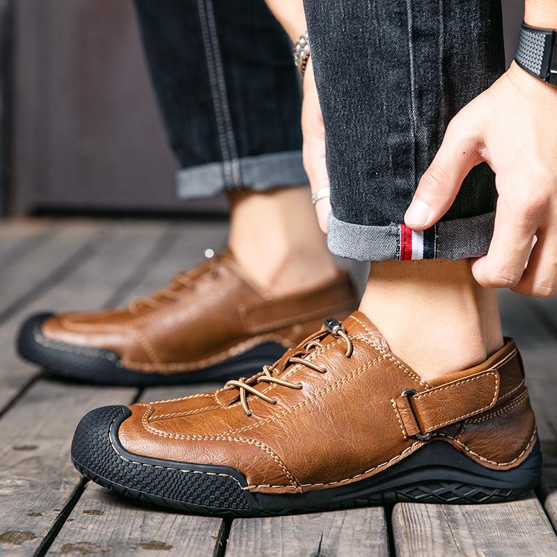 Leather Men Sneakers Flat High Quality Causal Men Shoes Boat Shoes Mesh Breathable Hiking Shoes