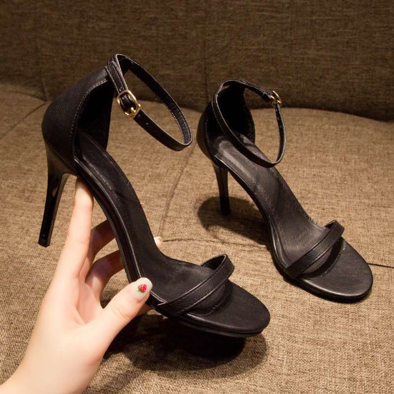 Cheongsam bed high heels women's 2025 new black versatile one-word buckle sandals women's fashion stiletto