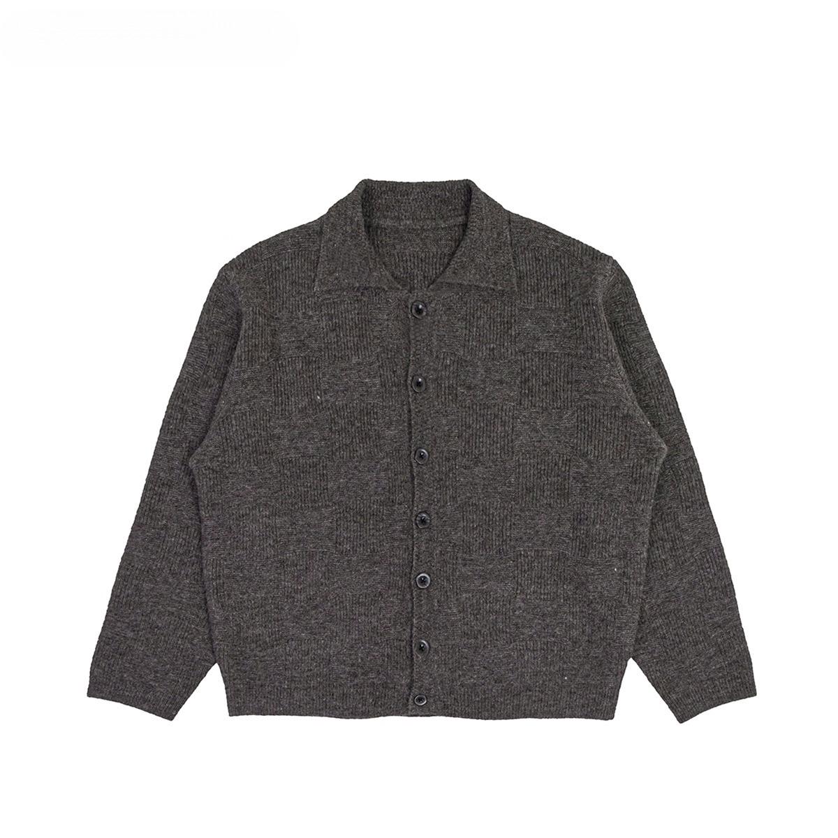 

Синий клетчатый вязаный кардиган из смесовой шерсти с отложным воротником в стиле клинфит L