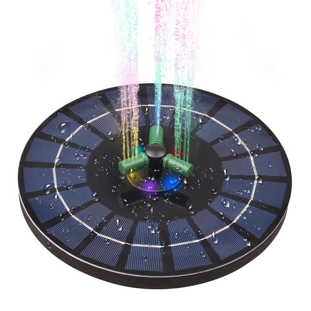 6W bunte Solar-Brunnenpumpe mit 360 Grad drehbarer Düse, RGB-LED-Licht, Solar-Wasserpumpe mit