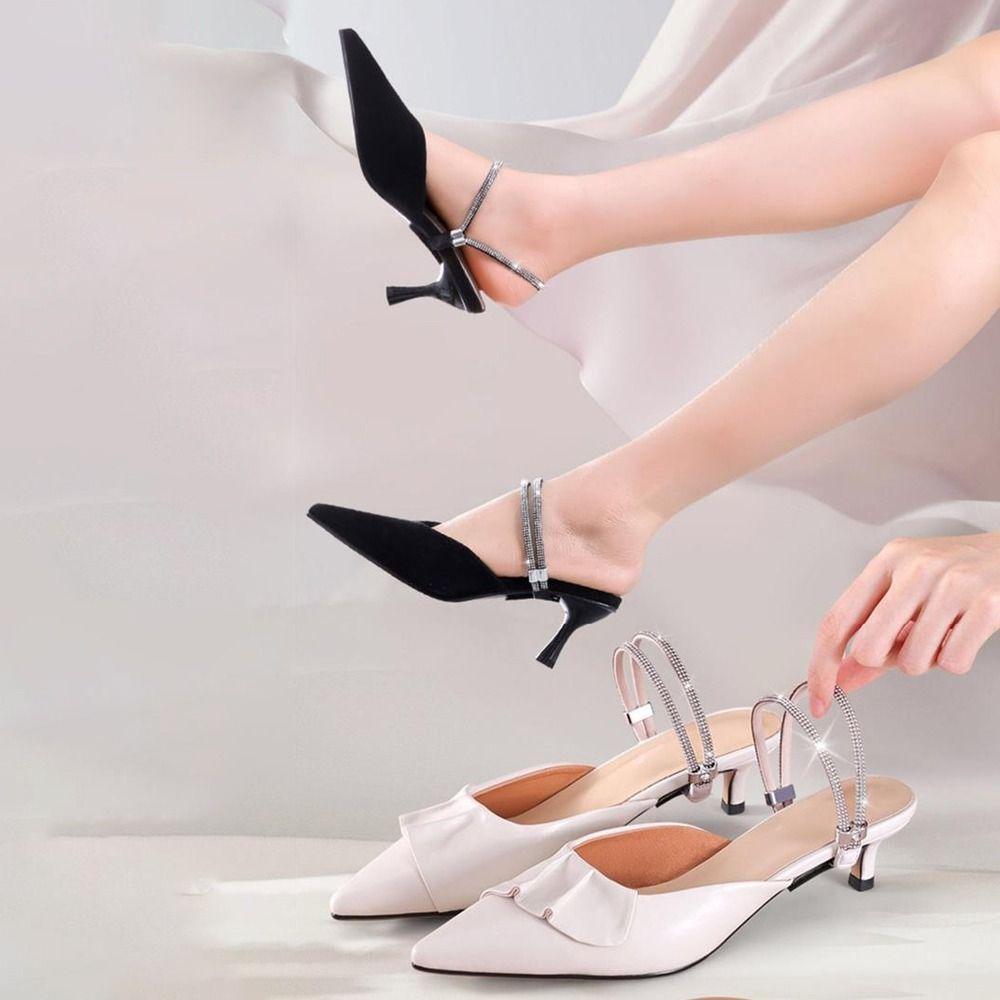 1 Pair Rhinestone High Heels Shoes Band Anti-loose Elastic Fixed Women Diamond Shoelaces Ankle Holding No Tie Straps Band