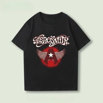 2026 Zomer Aerosmith, Een Mannenband met Korte Mouwen, ROZE, Een Bedrukte Amerikaanse Hard Rock Halfmouw
