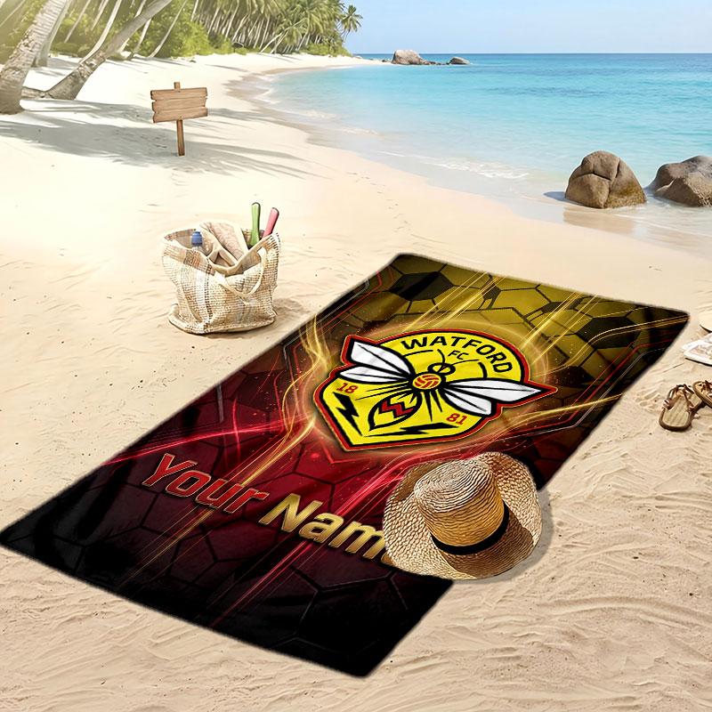 Watford FC Personalisiertes Bedrucktes Strandtuch Fußballlogo Unterstützung Benutzerdefinierter Name Text Absorbierendes Handtuch Für Sport Reisen Besonderes Geschenk