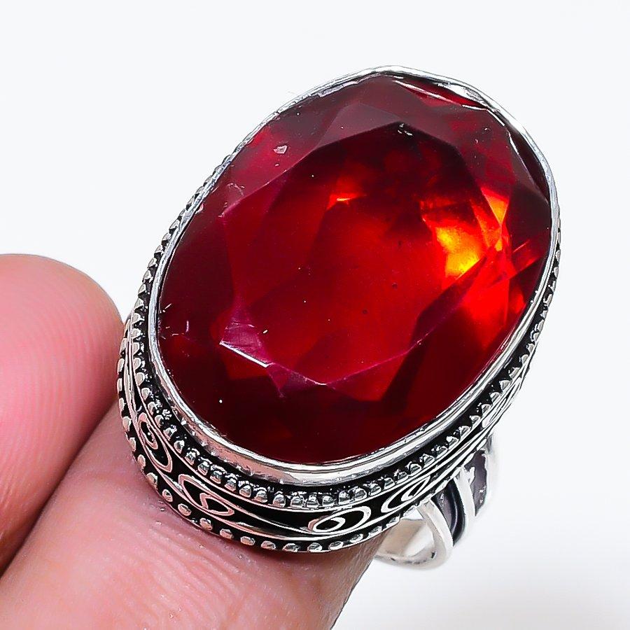 Natural Garnet Gemstone Handmade 925 Sterling Silver Jewelry Ring Size 9.5 AR-18695