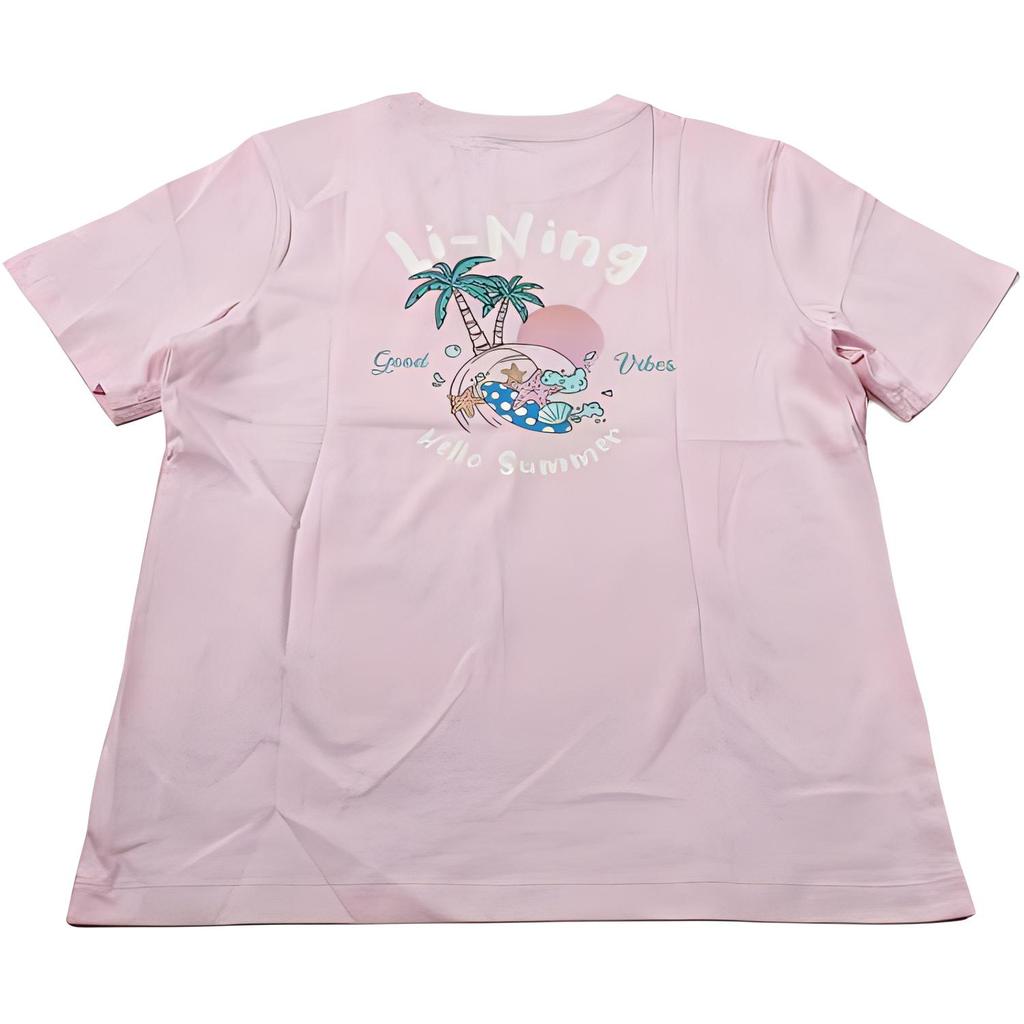 Li Ning Sports Trend Series Loose Round Neck Pullover Printed Short Sleeve T-Shirt Women Tops Pink AHSTA48-4