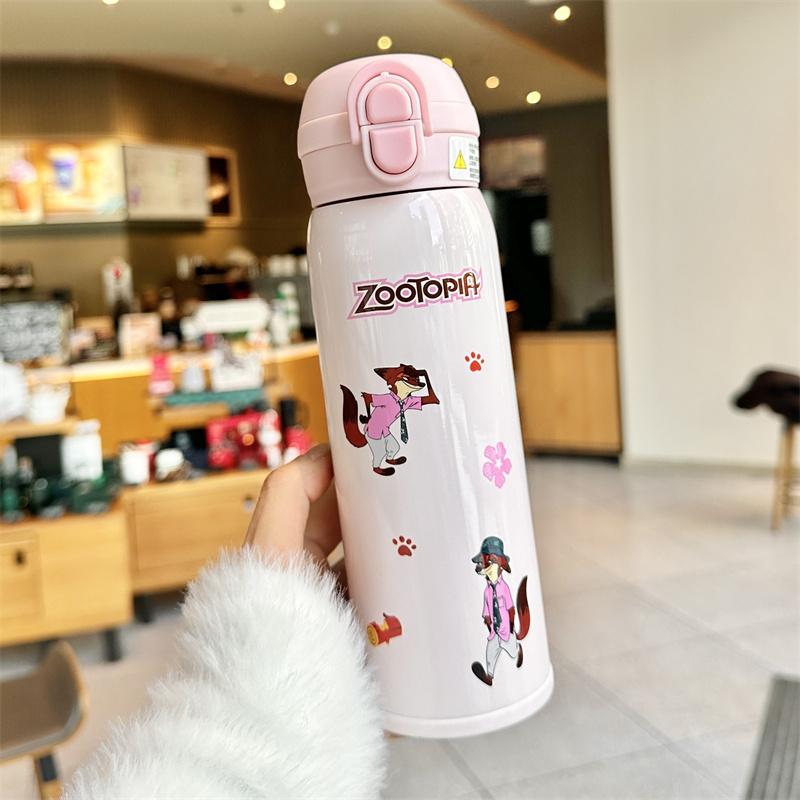 X&W Zootopia Cartoon Thermal Mug 316 Stainless Steel Pop-up Straw Cup Leak-proof Judy Nick Sports Insulated Cup Office Drinkware 500ML розовый