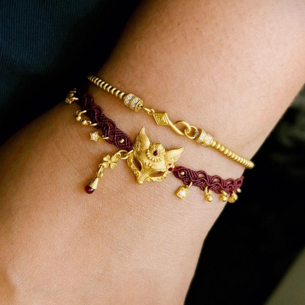 Exquisite Chinese Style Necklace Elegant Handmade Bead Bracelet Vixen Mask Bracelet  Decoration