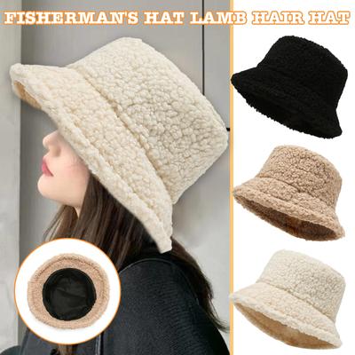 Winter Warm Bucket Hats Lamb Wool Faux Fur Fisherman Caps Women Thicken Plush Hats Winter Warm Velvet Hats For Women