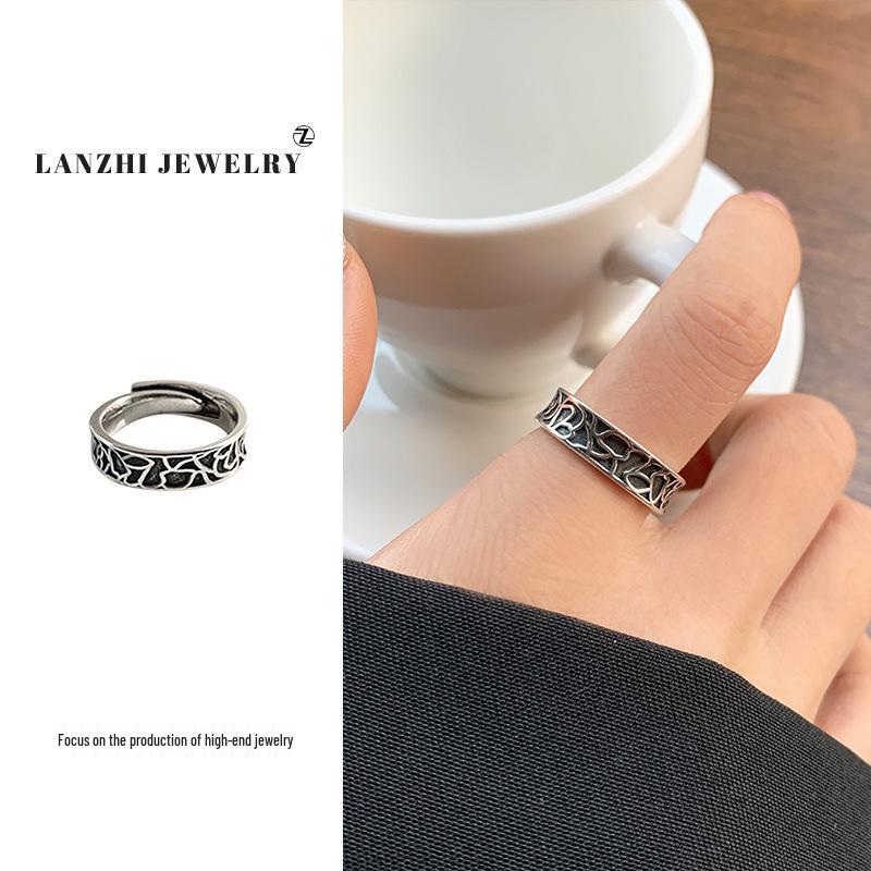 *Lan Zhi 925 Sterling Silver Retro Dark Sweet Hip Hop Open Ring for Women*