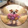 DogsandFlowers Round Area Rug,Carpet Rug for Living Room Bedroom Sofa Playroom Decor,Non Slip Floor Mat
