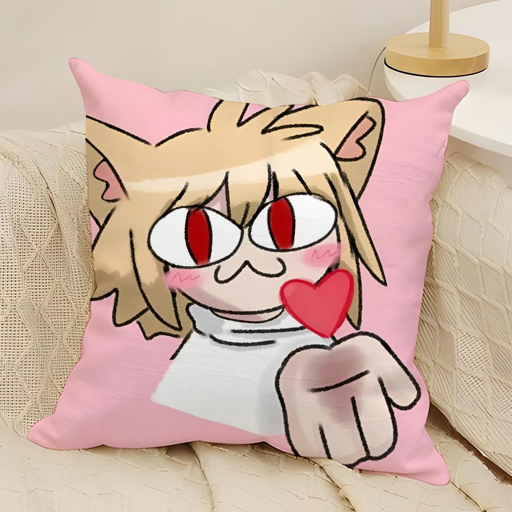 Kawaii Neco Arc Anime Pillow Case Natural Linen Double-Sided Printing Sofa Home Decor Cushion Cover