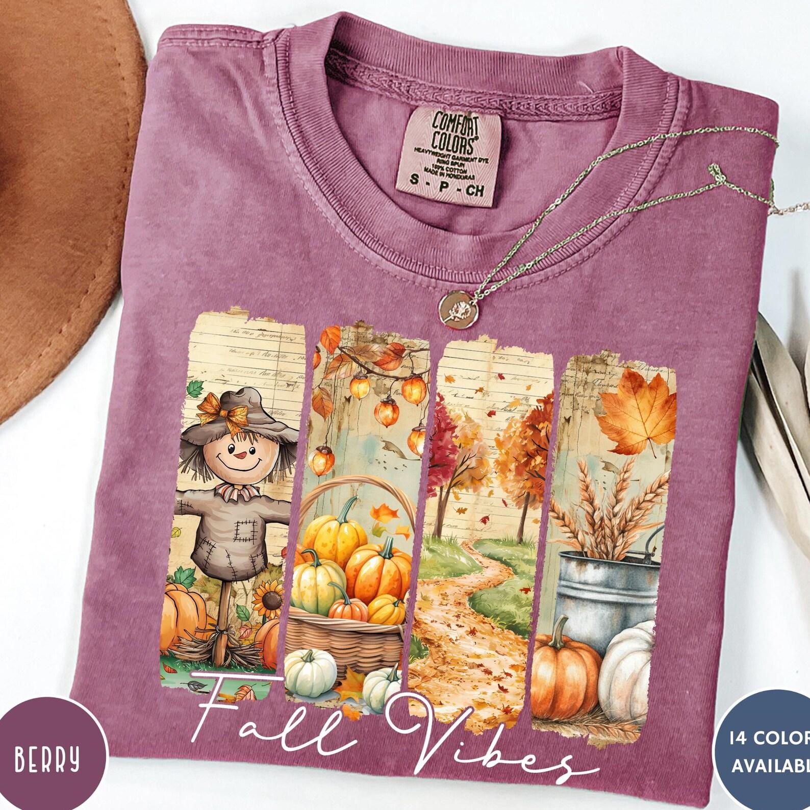 Fall Vibes Comfort Colors® Shirt, Fall Pumpkin Shirt, Autumn HarvesT-Shirt, Fall Brushstroke T-Shirt, Autumn Vibes Tee, Scarecrow Shirt L