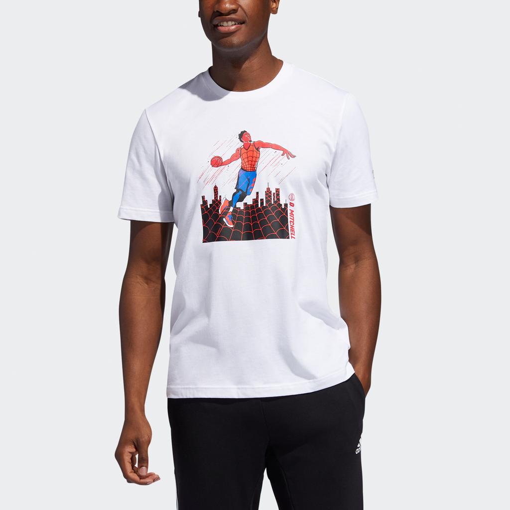 Adidas Marvel Spider-Man Print Basketball Sports Crew Neck Short Sleeve T-Shirt Men Tops White DX6983