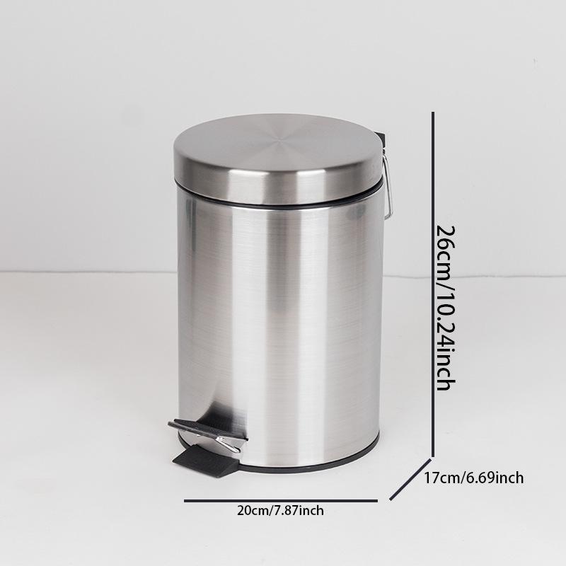 Stainless Steel Flip-Top Trash Can: Silent, Soft-Close, Foot-Operated Bin for Bathroom or Kitchen.