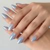 Fresh & Cool Light Blue Electroplated Press-On Nails - Short Oval, Pure Color, 32 Detachable Pieces