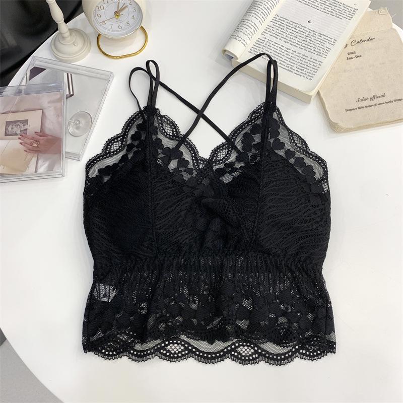 

Летний жилет из настоящего кружева с красивой спинкой и бретелькой через шею, сотня подходящих нижних безрукавных топов для женщин с подкладкой для груди One size