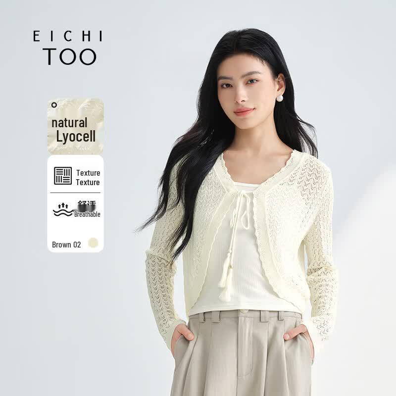 EICHITOO Hollow-out Lace-up Knit Cardigan M