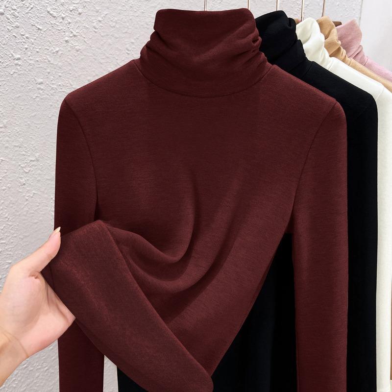 Pile Collar Bottoming Shirt Women's Autumn and Winter Turtleneck Cashmere Mulberry Silk German Velvet Piled Thickened Inner Top