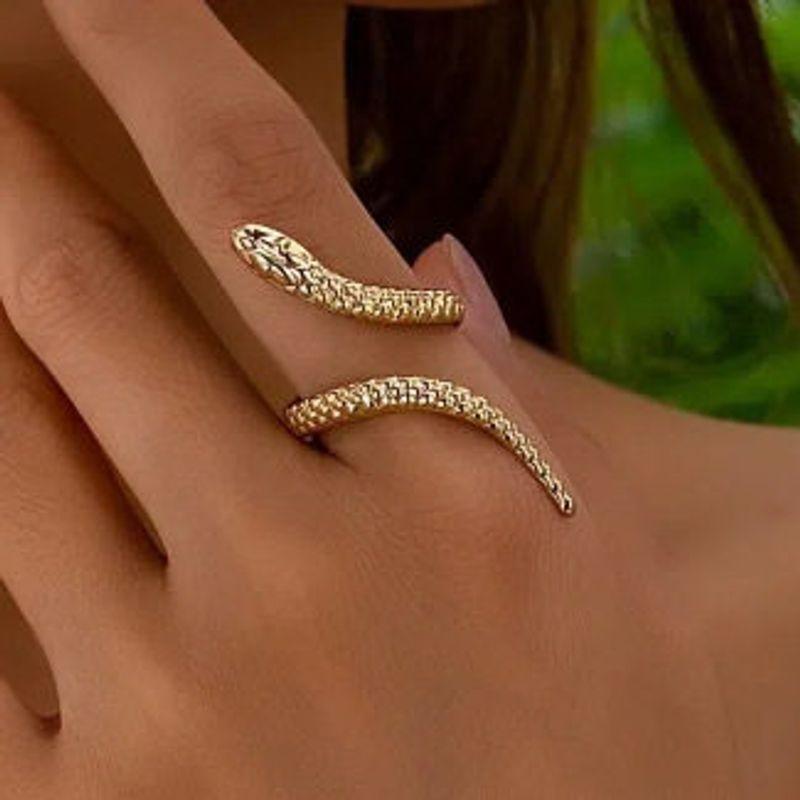 

European and American Cross-Border Fashion Exaggerated High-End Bracelet for Women, Gold-Colored Snake-Shaped Open Adjustable Bracelet Ring Set 01 Kc Gold Zodiac Snake Ring