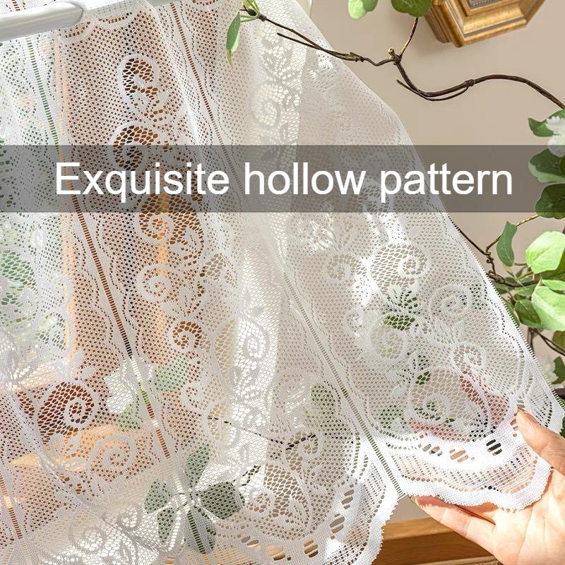 1Pc American Style White Lace Sheer Curtains Hollow Out Short Valance Curtain for Dining Room Kitchen Door Window Home Decor
