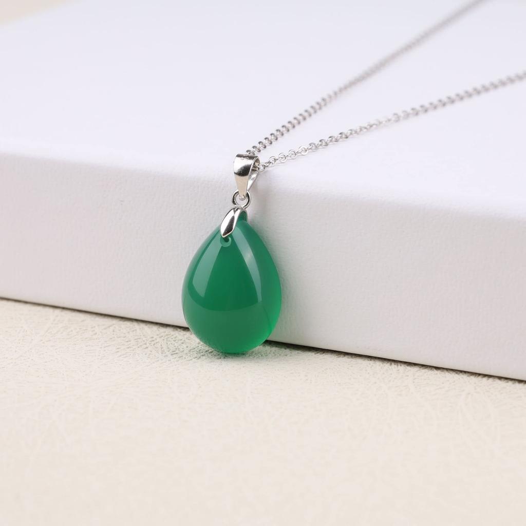 GAVU Green Agate Teardrop Silver 925 Power Stone Necklace for Women