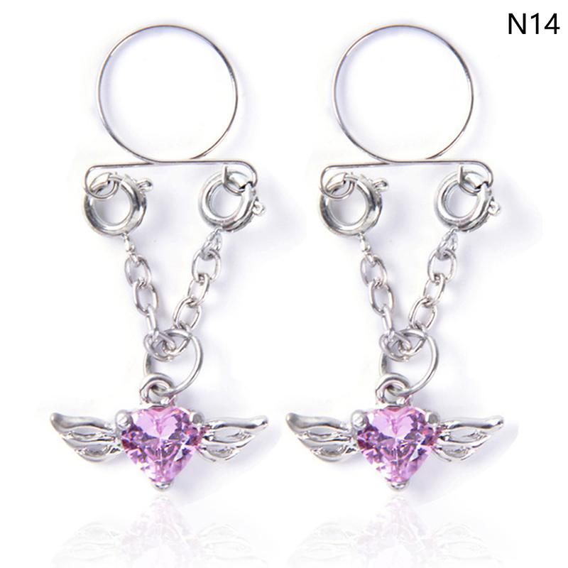 1 Pair Sexy Tassel  Butterfly Pendant Fake Nipple Ring For Women Girls Adjustable Faux Nipple Piercing Body Jewelry