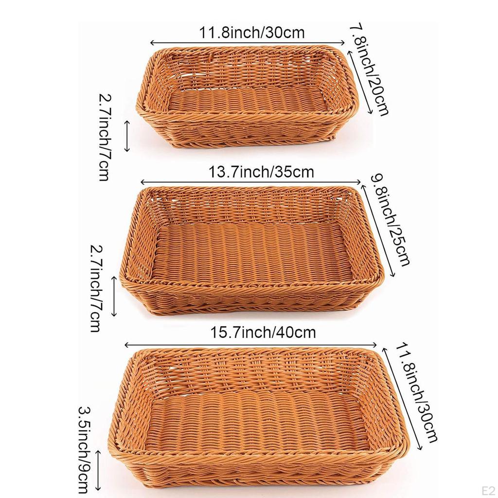 3x Bread Basket Storage Organizer Snack Cookies Display Handwoven Fruit Serving for