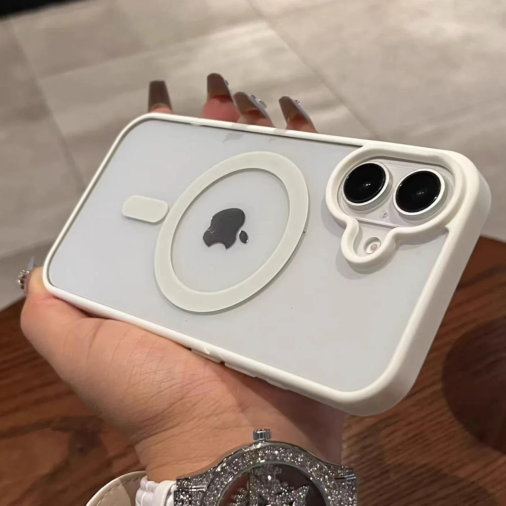 

Чехол-бампер цвета конфет с магнитной беспроводной зарядкой для iPhone 16 Pro Max 15 Plus 14 13 12Pro Max, прозрачная противоударная задняя крышка For iPhone 16 Promax белый