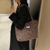 Autumn Casual Fashion Woolen Plaid Shoulder Bag Retro Leopard Print Portable Commuter Canvas Bag Women's Casual Shoulder Bag