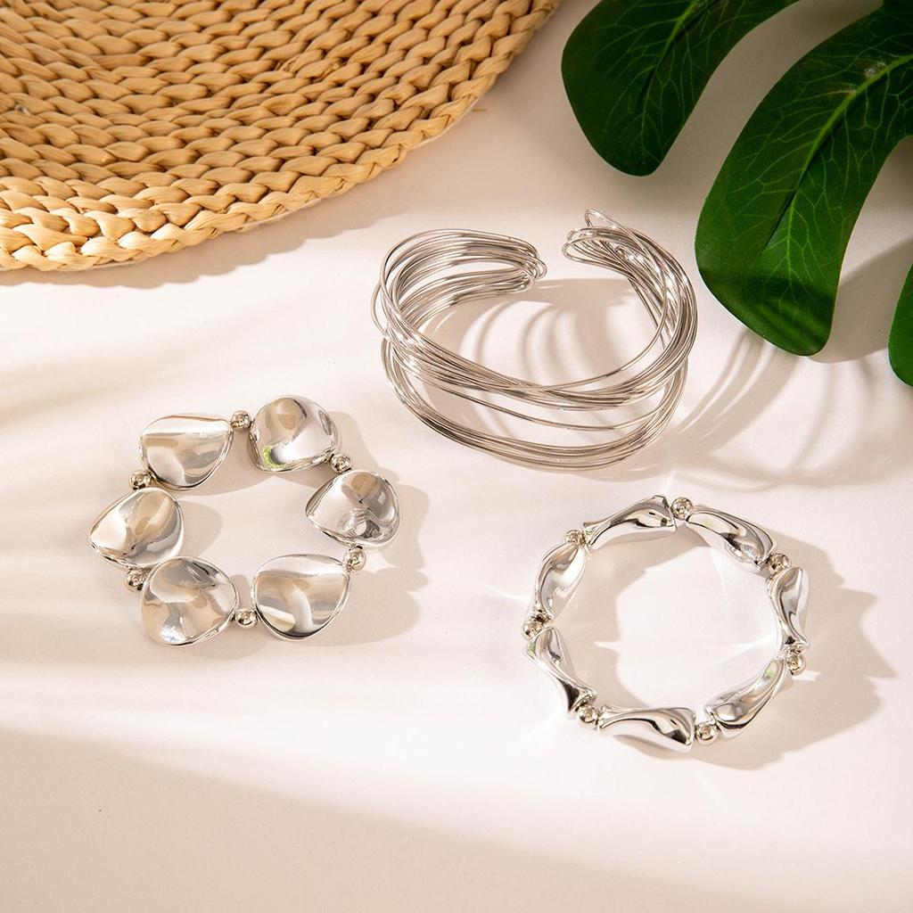 Ensemble de 3 bracelets ouverts dorés et argentés de mode européenne et américaine pour femmes filles bijoux fête fait main