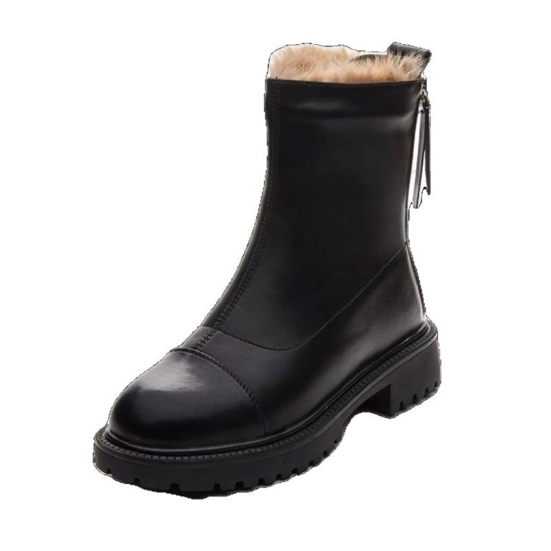 Brown Chelsea Boots Women's Autumn and Winter New Fleece Smoke Boots Platform Martin Boots Women's