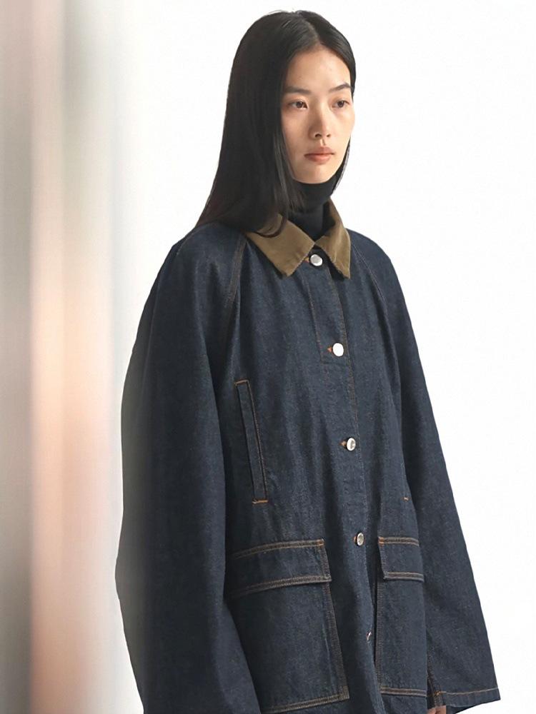 Si Yuan 26 Women s Retro Patchwork Corduroy Collar Denim Jacket - Early Spring Collection 36 синий