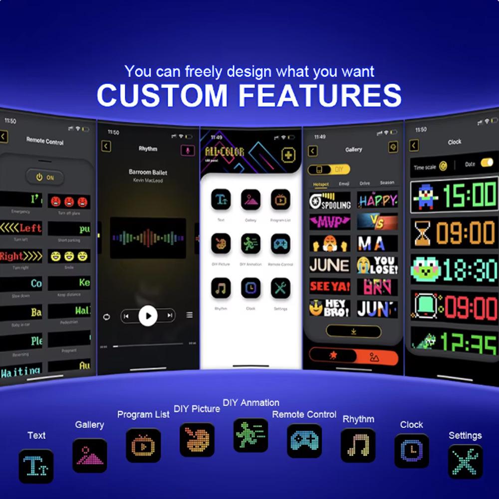 RGB Ventuză Auto Ecran Moale Afișaj Led Telecomandă Control Aplicație Mufă USB PU Rezistent la Apă și Rezistent la Temperaturi Înalte