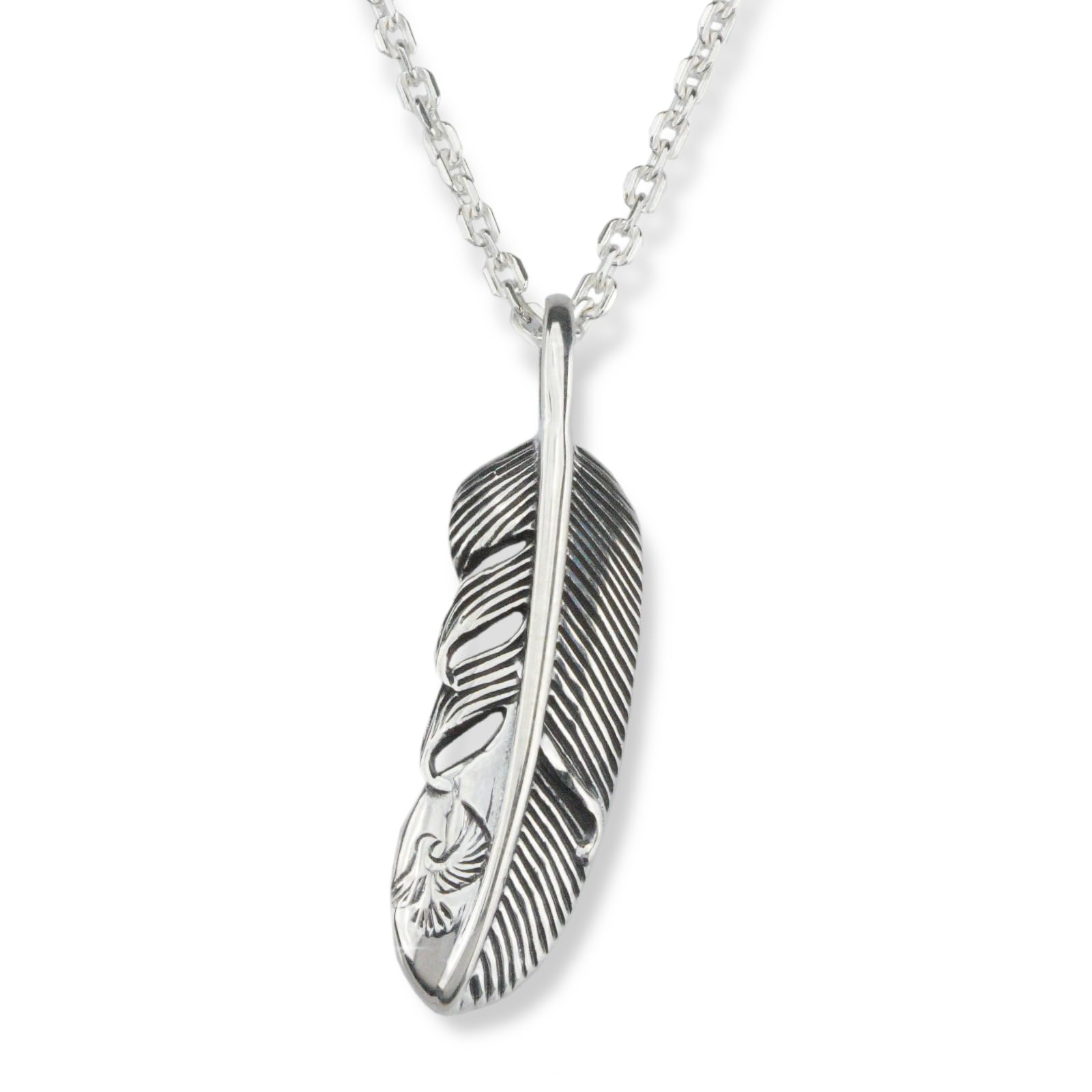 

EPIC BOLEN Silver 925 Feather Eagle Bird Necklace for Men, Small Silver Pendant with Azuki Chain, 45cm