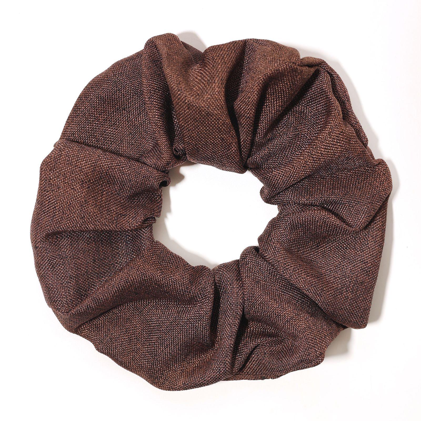 Большая однотонная льняная резинка для волос в корейско-японском стиле - Простая резинка для пучка кофейный