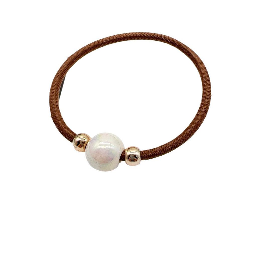 Pearl Hair Tie: Women's Elastic Leather-Covered Hair Ring