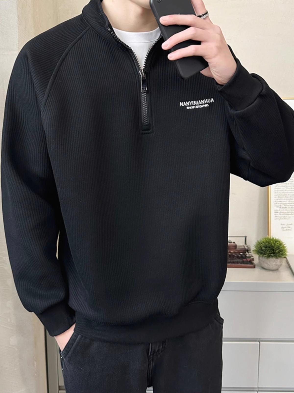 

Ruffian Handsome Sweater Season Zipper Semi-turtleneck Internet Celebrity Fashion Warm Base T-shirt Men s Trendy Top T M чёрный